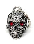 Bravo Bells Flame Skull Diamond Bell - Biker Bell Accessory or Key Chain for Good Luck on the Road, Silver, Small