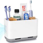 Toothbrush Holder for Bathrooms, Electric Toothbrush and Toothpaste Holder with Adjustable Dividers and Drainage, Kids Toothbrush Organizer for Bathroom Countertop (White)