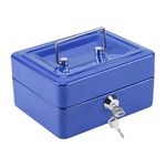 Shoze Cash Box 6" Metal Money Box with 2 keys Lockable Portable Petty Cash Deposit Tin with Removable Change Tray for Kids Shop Office Home (Blue)