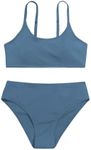 OYOANGLE Girls' Two Piece Swimsuit High Waist Bikini Set Solid Swimwear Bathing Suit Dusty Blue 8 Years