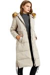 Orolay Women's Winter Long Down Coat Hooded Faux Fur Puffer Jacket Beige M