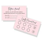 Referral & Loyalty Discount Card | 50 Pack | 3.5 x 2" inches Business Card Size | Business Referrals | Loyalty Punch Cards | Soft Pink Design