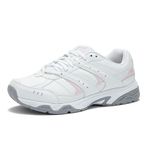 Avia Womens Slip Resistant Sneakers, Bright White/Avia Pink/Silver/Steel Grey, 8 Wide