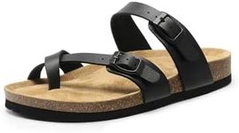 DREAM PAIRS Women's Thong Slide Sandals with Cork Footbed Open Toe Adjustable Slip On Slippers Comfort Flat Sandals for Summer,Size 7.5,Black,SDSS2405W