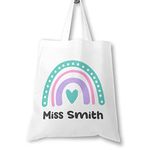 Personalised Teacher Bag with Customisable Name, Teacher Gifts, Custom Leaving End of Term Gift, Custom Teacher Tote Bag with Any Name, Rainbow Tote Bag, School Leaving Gift