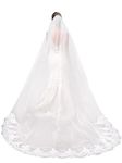 Feality Wedding Bridal Veil Lace 2 Tier White Wedding Veil Chapel Bridal Accessories Veils with Comb for Women