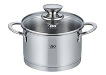 ELO Galant 72545 Casserole Pot 14 cm with Glass Lid Induction High-Gloss Stainless Steel with Litre Scale and Oil Dispensing System