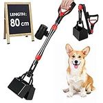 Eyein Dog Pooper Scooper, 80cm Long Handle Foldable Poop Scooper with Bag Dispenser, Flat Bottom Portable Duty Poo Waste Pick Up Rake with High Durable Spring for Pet Cat Outdoor Yard Grass Gravel