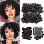 Peruvian Curly Human Hair 8 Bundles Remy Human Hair Bundles with Closure Ocean Weaving Virgin Human Hair Extensions Curly Hair Bundles Short Bob Curly (8" 8" 8" 8" 8" 8" 8" 8" with 8",Middle Part)