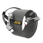 USB C Cable, 4 Port in 1, 6.6FT 【USB C Cable 60W】 and 【Lighting Cable 25W】 Fast Charging Cable with Data Sync Zinc Alloy Braided Protection for Lighting and Type C Dcvices