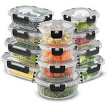 JoyJolt 24pc Fluted Glass Storage Containers with Lids. 12 Airtight, Freezer Safe Food Storage Containers, Pantry Kitchen Storage Containers, Glass Meal Prep Containers for Lunch