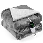 Electric Blanket Heated Throw Soft Flannel, 6 Heat Levels Fast Heating, 10H timer, Overheat Protection, LED Display, Machine Washable Heated Blanket for Sofa, Office, 127x152cm Grey