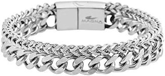 Magna Steel Men’s Stainless Steel Double Franco and Curban Chain Bracelet with Magnetic Closure (silver)