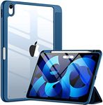 Witzon Compatible with iPad Air 5th Generation Case 2022 / iPad Air 4th 2020 Case with Pencil Holder, Clear Back Slim Stand Protective Smart Cover for Apple iPad Air 5/4 10.9 inch Cases, Marine Blue