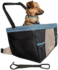 Kurgo Dog Booster Seats for Cars - Pet Car Seats for Small Dogs and Puppies Weighing Under 30 lbs - Headrest Mounted - Dog Car Seat Belt Tether Included - Rover Style, Black/Blue