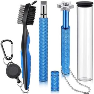 Golf Clean Tool Set, Retractable Golf Club Brush Cleaner and 2 Golf Club Groove Sharpener for U & V-Grooves, Portable Golf Brush Tool Kits for All Golf Irons for Man (Blue)