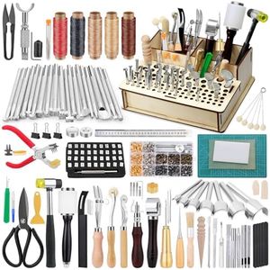 447 Pieces Leather Working Tools and Supplies with Instruction, Leathercraft Tools Kit, Leathercraft Tools Holder, Leather Craft Stamping Tools, Stitching Hole Punch, Leather Working Saddle Making