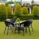 DEVOKO 5-Piece Outdoor Rattan Wicker Patio Bistro Set for Garden, Backyard, Balcony, Porch, Poolside Furniture with Black All-Weather Wicker and Glass Top Table (Black)