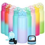 Oldley Insulated Water Bottle with Straw 20oz Stainless Steel Water Bottles with 3 lids Double-Wall Vacuum Thermal for Kids Adults School Sports,Ombre Blue-Purple…