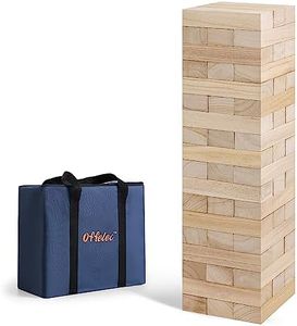 Offelec Large Tumble Tower Game, Giant Wooden Blocks Lawn Yard Games 1.8 FT Tall Grows to 3.6 FT with Carry Case Outdoor Timber Stacking Game Night Toy Gift for Kids Adults Family 6'x2'x1.2'x54pcs