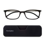 ThinOptics Connect Ultra-Thin Reading Glasses 2.50 Black Frames - Magnetic Case Attaches to Phone - +1.0 Strength Rectangular Readers - Unisex for Men & Woman