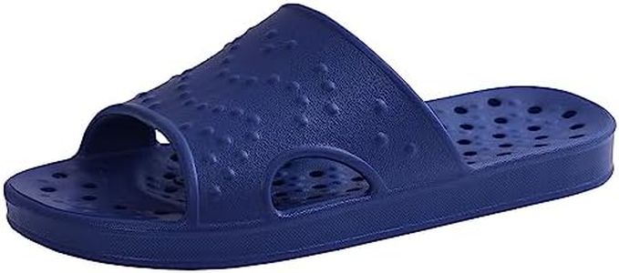 shevalues Shower Shoes for Women Men with Arch Support Quick Drying Pool Slides Lightweight Beach Sandals with Drain Holes, Navy 13-14 Women / 11.5-12.5 Men