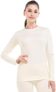 MANCYFIT Thermal Tops for Womens Fleece Lined Shirt Long Sleeve Base Layer Beige Large
