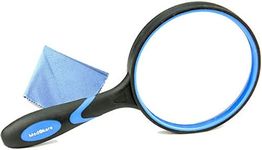 Medokare Large Magnifying Glass Lens - 5X Handheld Reading Magnifier for Seniors Adults & Kids, 100MM 4inches, Real Glass Magnifying Lens for Book Newspaper, Observation (Blue 100mm)