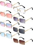 8 Pairs Vintage Rimless Rectangle Sunglasses Tinted Lens Gold Metal Frameless Eyewear Sunglasses for Women Men (Charming Colors)