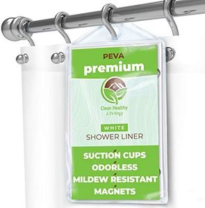 Clean Healthy Living Premium PEVA White Shower Curtain Liner with Magnets & Suction Cups - 70 X 71 in. Long