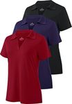 Ullnoy Women's Dry-fit Golf Polo Shirts Short Sleeve Shirts for Women V Neck Moisture Wicking Sports Tops Collar 3 Pack Black/Navy/Burgundy L