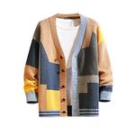 GURUNVANI Cardigan Sweater for Men Knitted Long Sleeve Sweaters with Buttons, Ks06khaki, Medium