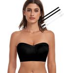 YHGV Strapless Bra for Women-Convertible Comfort Bandeau Bra with Non-Slip Silicone,Seamless Wirefree Padded Bralette Black