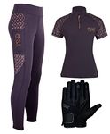 AK Black Pearl Pull on High Waisted Breathable Horse Riding Tights/Leggings/Breeches with Full seat Silicon Grip AKRS 6057 (S, Bundle Offer (All in One) Black)