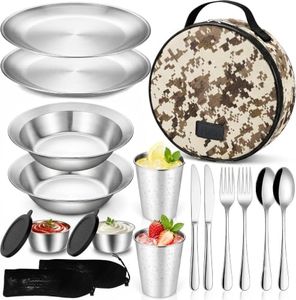 Stainless Steel Camping Mess Kit for 2-Person, Camping Cooking Set