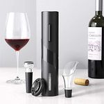 Electric Wine Opener Set, Zorzel Automatic Electric Wine Bottle Corkscrew Opener with Foil Cutter, Vacuum Stopper and Wine Aerator Pourer, Cordless Wine Opener 4 in 1 Gift Set for Kitchen Party Bar