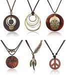 SAILIMUE 6Pcs Long Pendant Necklaces for Women Boho Vintage Wood Fall Sweater Necklaces Set Statement Feather Dragonfly Peace Sign Y Necklace Hippie Handmade Fashion Jewelry Accessories