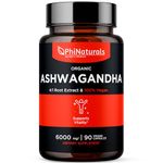 Phi Naturals Ashwagandha Organic Herbal Supplement 500mg 90 Capsules