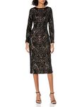 Dress the Population Women's Emery Long Sleeve Stretch Sequin Midi Sheath, Black, Small