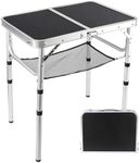 YUFIFAIRY Small Folding Table 2 Foot, Portable Camping Table with Mesh Holders,Lightweight Aluminum Adjustable Height, with Carry Handle for Camping Picnic Indoor Outdoor, White 24 x 16 inch (Black