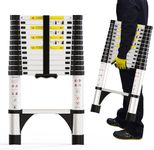 Telescoping Ladder 12.5 FT Aluminum Extension Ladder, Collapsible Ladders On The Go Rv Telescopic Ladder Folding Compact Telescope Extendable Portable Ladders for Home Roof 330lbs Max Capacity