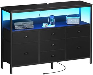 Yoobure TV Stand Dresser for Bedroom, 7 Fabric Drawers Entertainment Center, LED Dressers with Power Outlets, TV Stands for Living Room with Storage Shelf, TV Console Entertainment Stand up to 50" TV