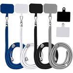 4 Pack Universal Nylon Neck Crossbody Cell Phone Lanyards + 6 Pieces Replacement Sticker Patches Tab, 2 Colors Adjustable Detachable Strap Safety Tether and Pads for Most Smartphone, Black/White