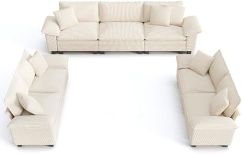 PHI VILLA Cloud Modular Couches Sets, 3 Pieces Large Sectional Sofa Set with Loveseats, 7-Seater Upholstered Couch for Living Room, Corduroy, Beige