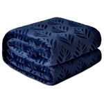 Exclusivo Mezcla King Size Fleece Blanket for Bed, Super Soft and Cozy Blankets All Season Use, Leaves Pattern, Plush Fuzzy Lightweight, Navy Blue, 90x104 Inch