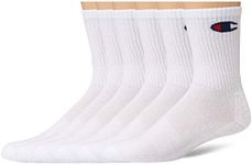 Champion Men's Double Dry Moisture Wicking Logo 6 or 12 Pack Socks, White Crew (6 Pack), 6-12, White Crew C (6 Pack), 6-12