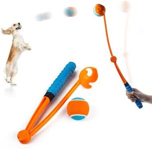 ALL FOR PAWS 25“Dog Ball Launcher, Foldable Tennis Ball Thrower with Soft and Comfortable Tennis Racket-Like Handle Grip, 2.5 inch Ball Included