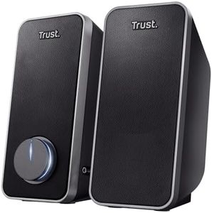 Trust Arys 2.0 PC Speakers, 28 W Peak Power, 3.5 mm Aux, USB Powered, Volume Control, Headphone Connection, Stereo Computer Speaker Set for Desktop, Laptop, Tablet, Phone - Black [Amazon Exclusive]