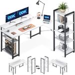 ODK Computer Desk with Shelves, Reversible L Shaped Desk with Monitor Stand, Reversible Home Office Desk, White, 155 × 140 cm