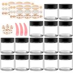 15 pack 4oz 120 ml Empty Clear Glass Cosmetics Jars with White Inner Liners and black Lids, Cookmaster Glass Round Jars Bottles Prefect for Cosmetics and Face cream Lotion